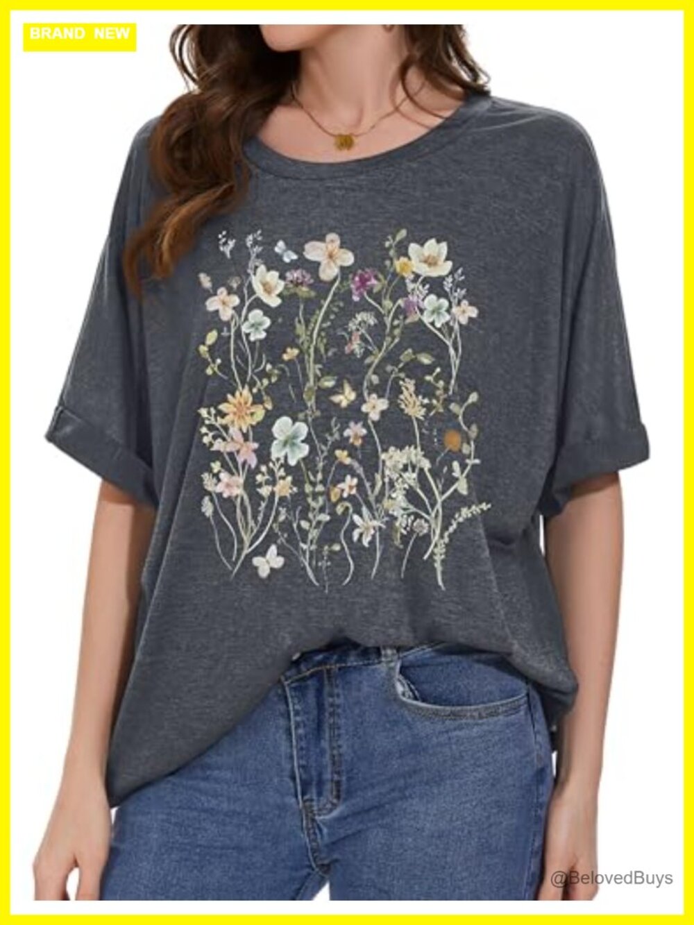 Oversized Graphic T-Shirt Women Summer Floral Short Sleeve Casual Top